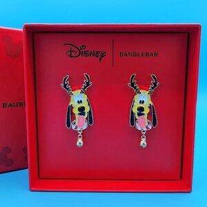 Disney Baublebar Pluto Reindeer Antlers Stud Earrings Jingle Bell Christmas NEW